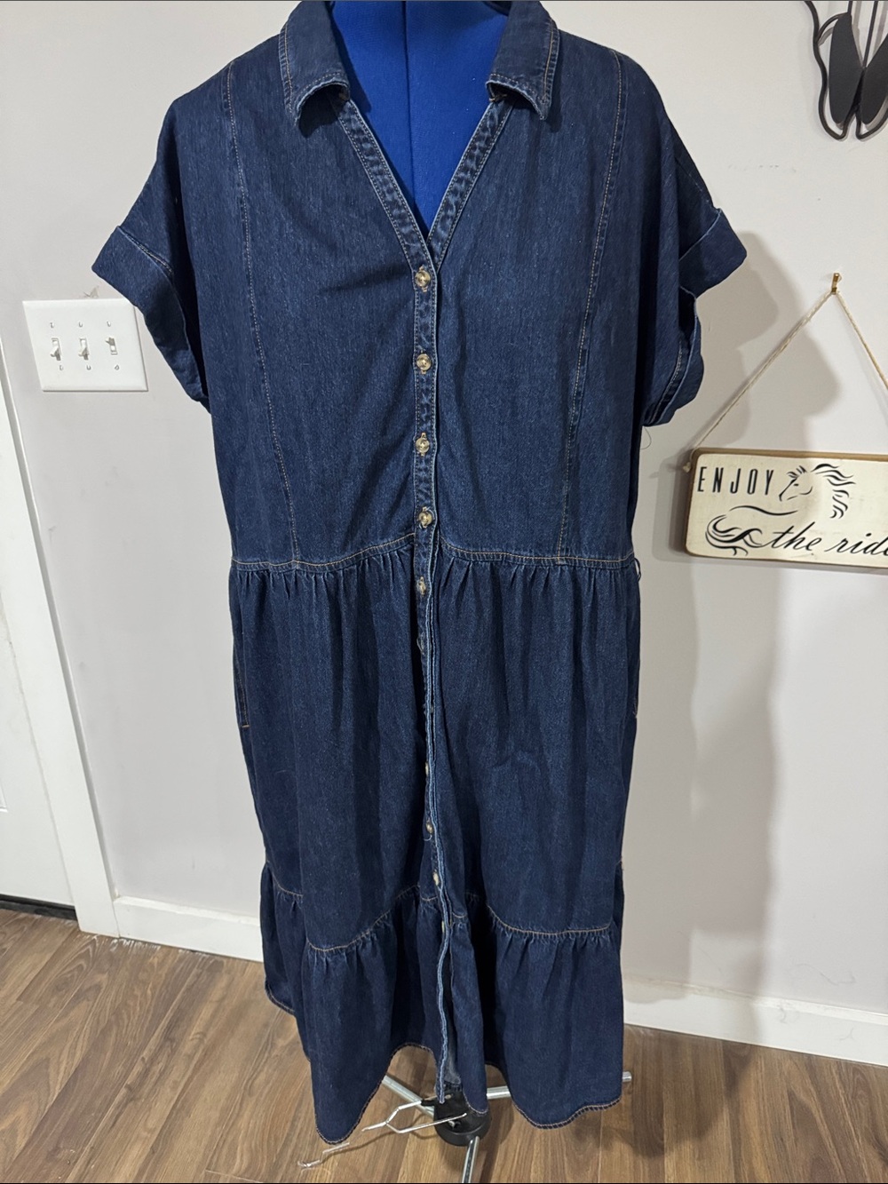 Ava & Viv Dark Blue Denim Button-Front Midi Dress - Picture 1 of 1